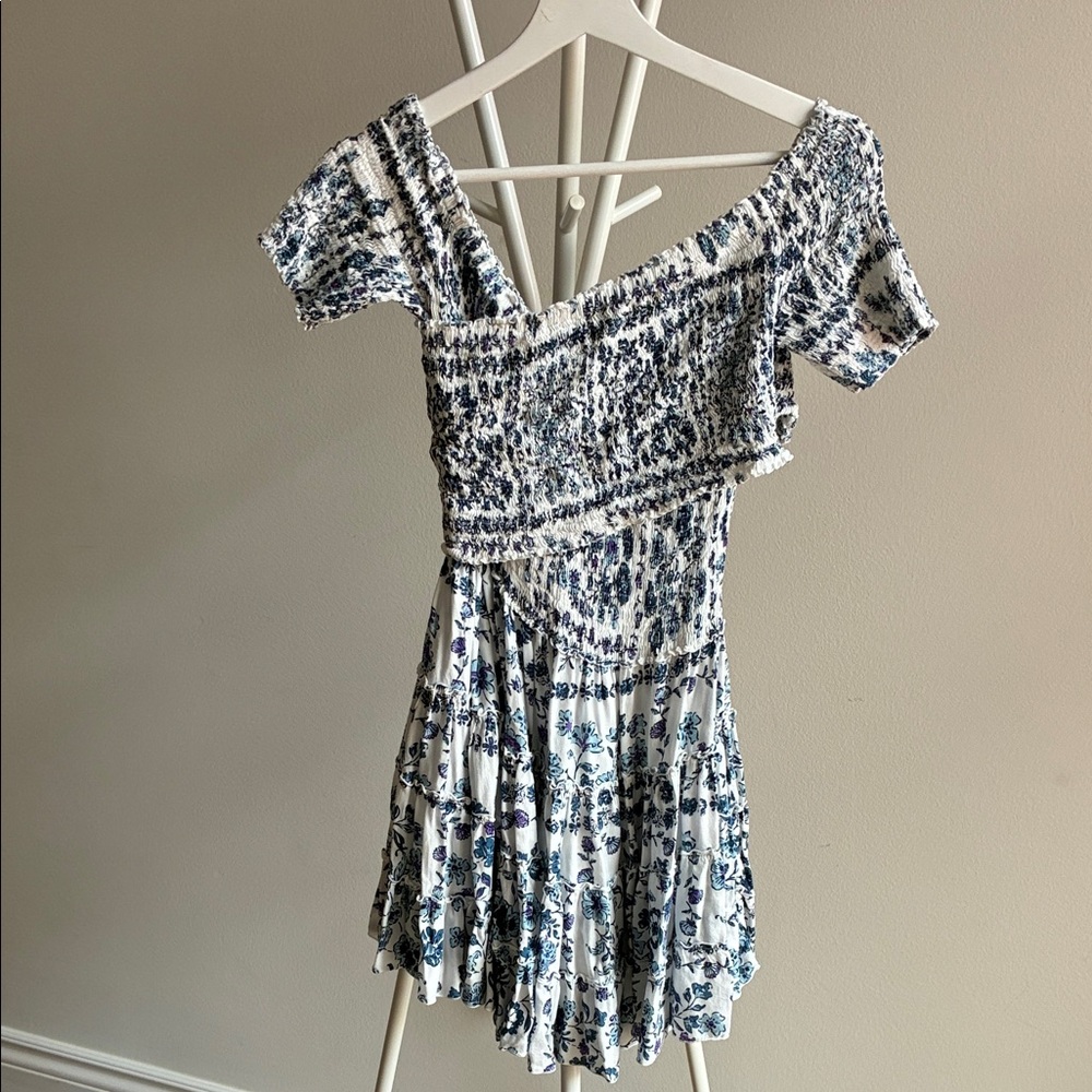 Poupette St. Barth Blue and White Asymmetrical Dress